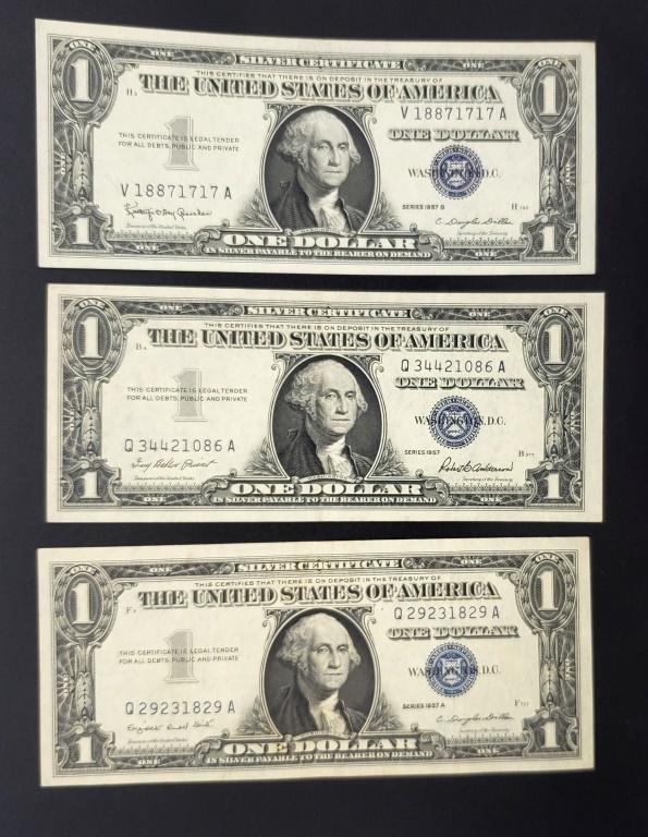 3-CU 1957 $1 SILVER CERTS (1 of 2)