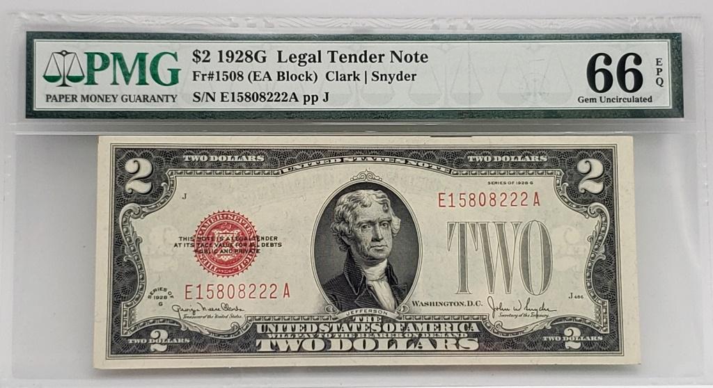 $1 1928 G Legal Tender Note PMG 66 Gem UNC EPQ (1 of 2)