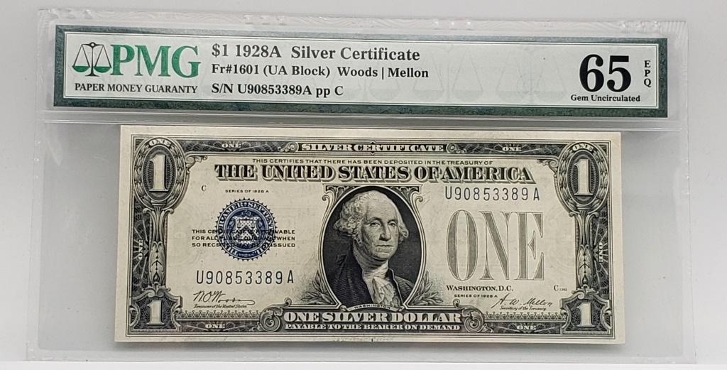 $1 1828 A Funny Back Silver Cert. PMG 65 Gem UNC E (1 of 2)