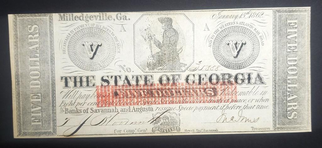 1862 $5 STATE of GEORGIA NOTE (1 of 2)