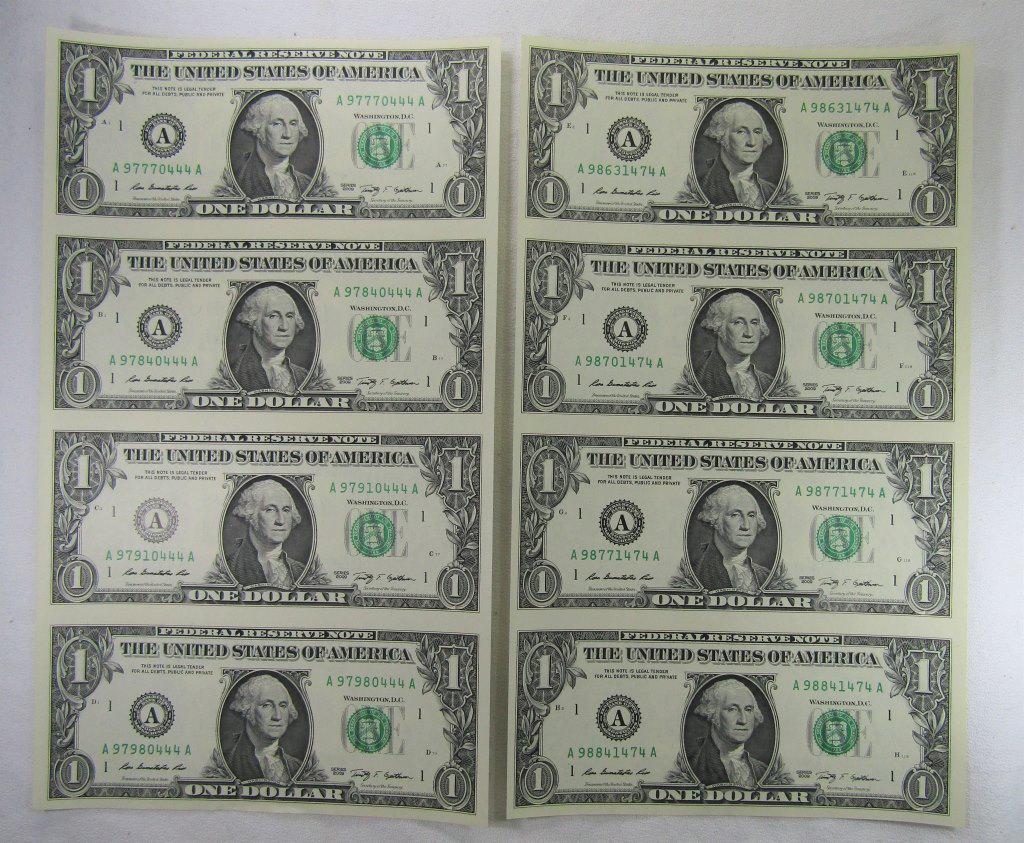 2-UNCUT SHEETS of 4-$1 2009 FED RSV NOTE (1 of 3)