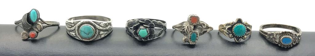 6 RINGS WITH SMALL TURQUOISE STONES (1 of 3)