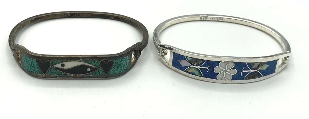 2 MEXICO BRACELETS INLAY STERLING (1 of 4)