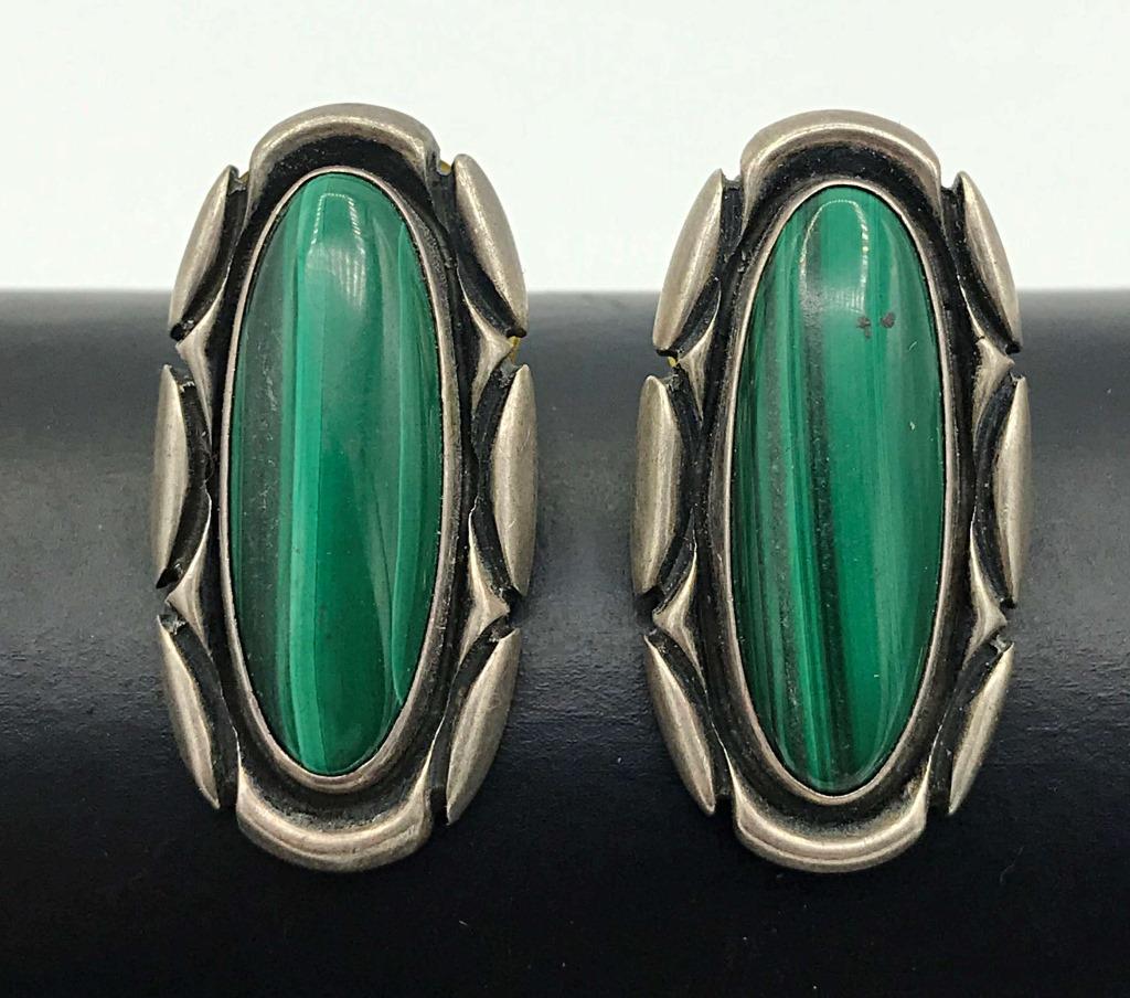 S.J. STERLING MALACHITE EARRINGS: 7.6 DWT TOTAL