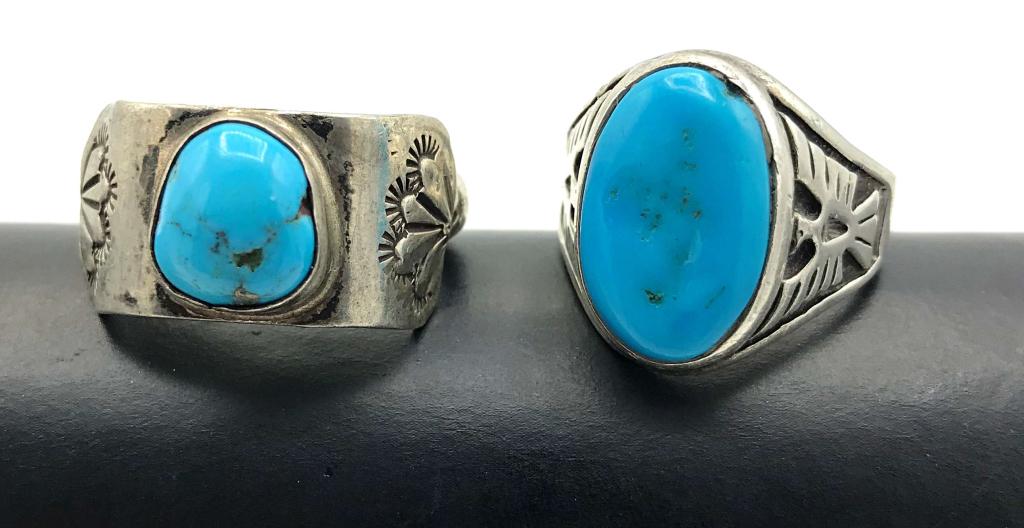 2 TURQUOISE RINGS LARGE (THUNDERBIRD) MEN'S (1 of 6)