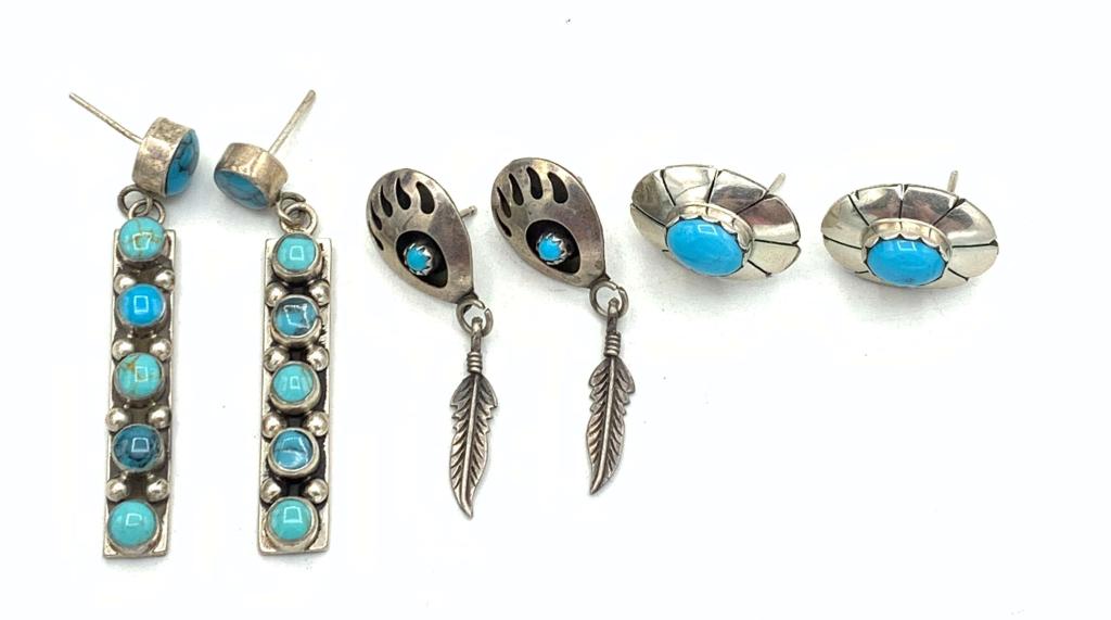 3 PAIRS NAVAJO STERLING EARRINGS!!!!! (1 of 3)