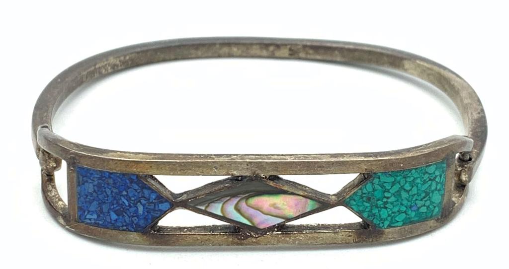BRACELET STERLING LAPIS, TURQ, ABALONE: 9.5 DWT TOTAL