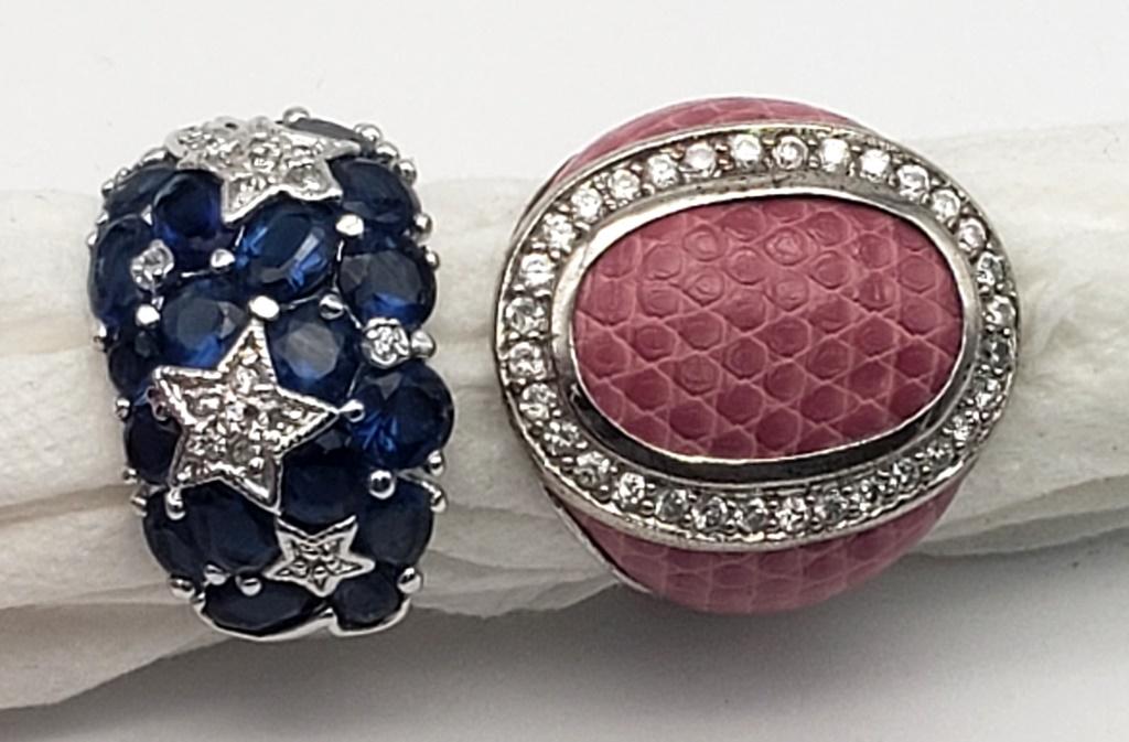2-STERLING BLING RINGS (1)PINK "SNAKESKIN" & (1 of 7)