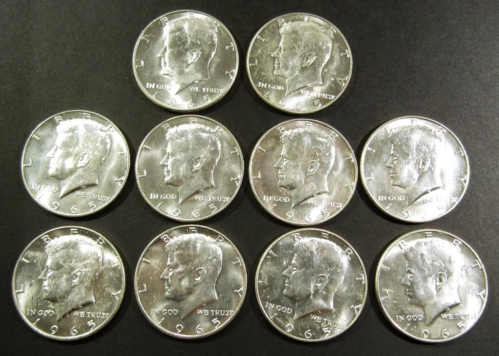 (10) 1965 KENNEDY HALF DOLLARS AU/BU (1 of 2)