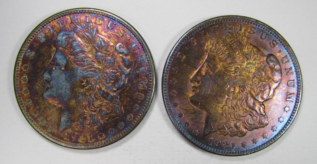 1921 & 1921-S TONED MORGAN SILVER DOLLARS (1 of 2)