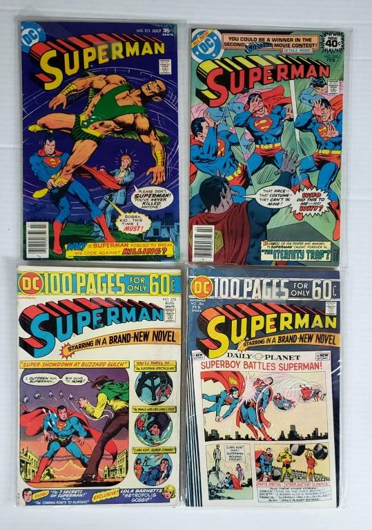 4-DC SUPERMAN COMICS #313, 332, 284, 278: ALL IN SLEEVES - DECENT CONDITION