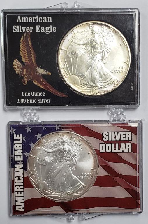 2 - 1995 and 2000 American Silver Eagles 1 oz 999: REGISTER TO BID TODAY!