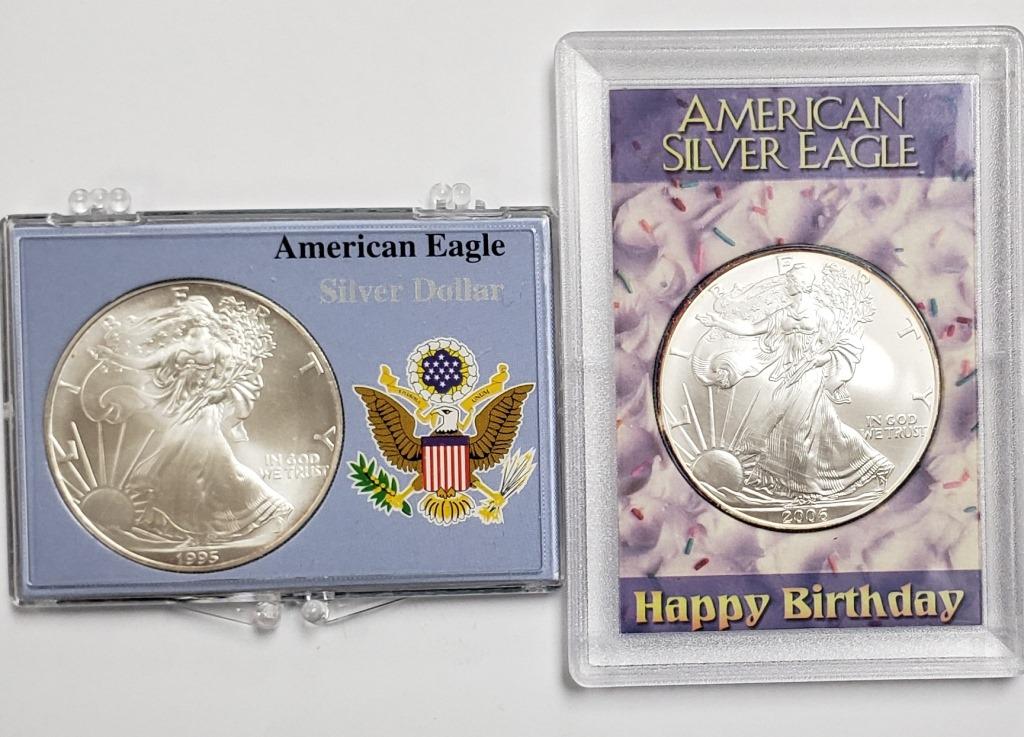 2 - 1995 and 2006 American Silver Eagles 1 oz 999: REGISTER TO BID TODAY!