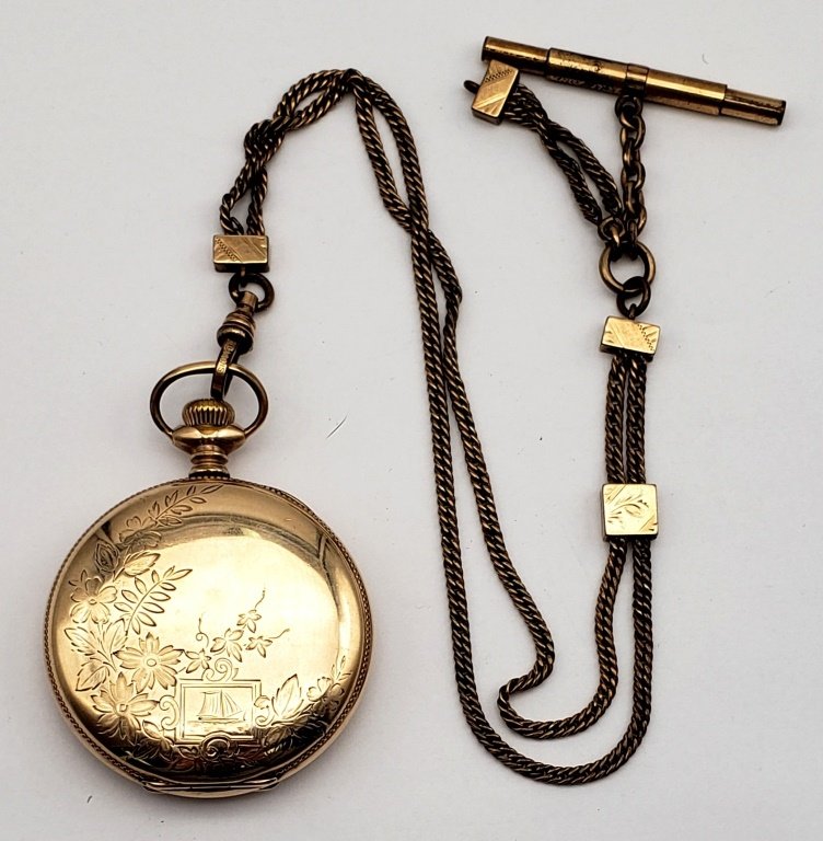 Antique Hamilton Railroad Pocket Watch - 17j: Grade 973. Runs Fine! 17 Jewels, Size 16, Grade 973, Serial No. 59118, Made 1898. Beautiful Double Hunter Gold Filled Case. Wadsworth Pilot Guarenteed for 20 Years. Nice gold filled chain fob. Chain h