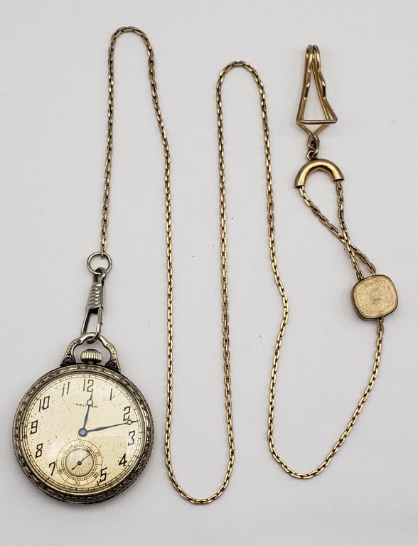 Antique 1920 Waltham Pocket Watch - 15 Jewels: Runs Fine! Grade 220, 15 Jewels, Size 12, Serial No. 23712716, Made 1920. Beautiful Fancy Open Face Case By the Illinois Watch Case Co. Comes with Chain!