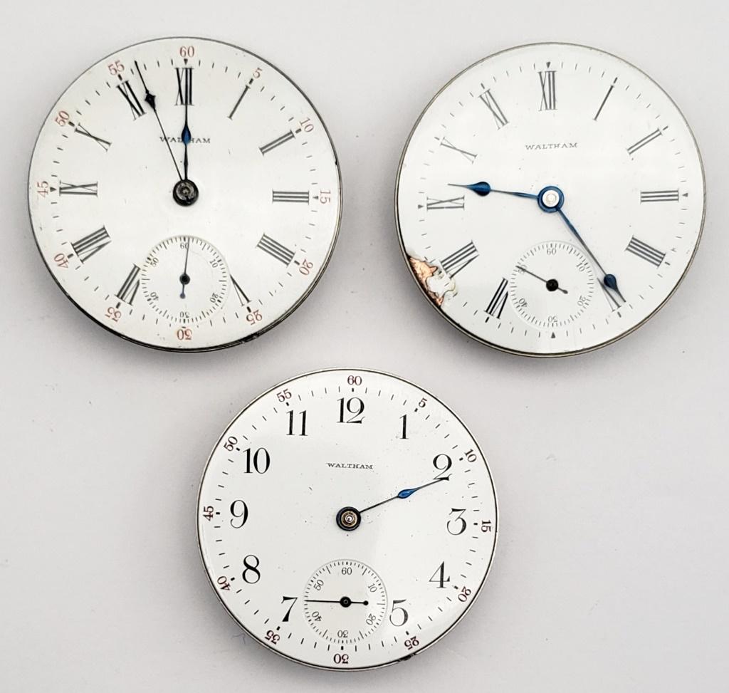 3 Antique Waltham Pocket Watch Movements: Grade 820. For parts or repair. All are grade 820. Serial Numbers 8814090, 11723403, 18204714. Only one balance is bad. Unsure what repairs are needed.