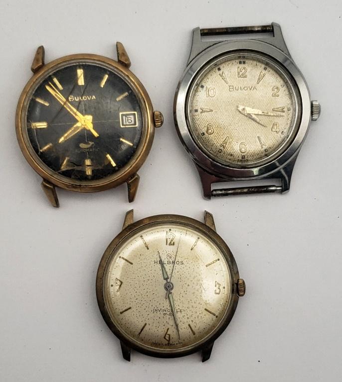 Vintage 2 Bulova & 1 Helbros Mechanical Wristwatch: All run fine. They need a good cleaning and possibly new bezels.