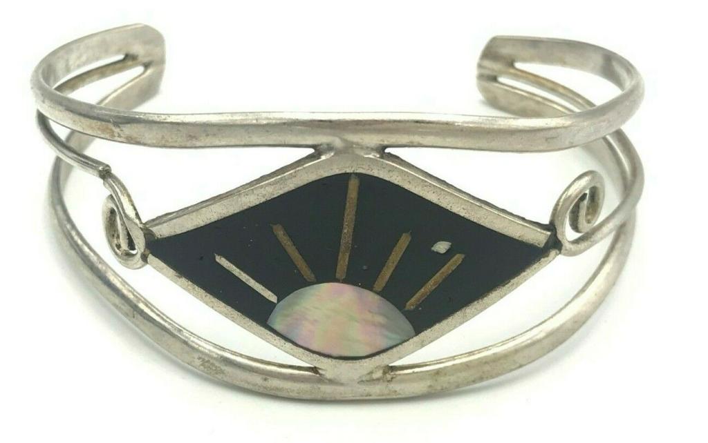 ALPACA MEX ABALONE BRACELET BANGLE HALF ROUND: 9.5 DWT TOTAL