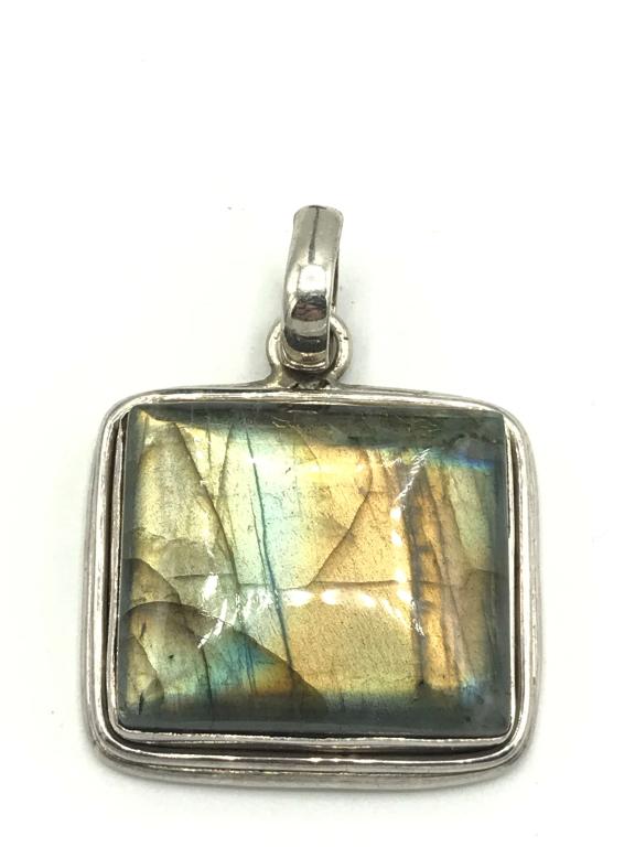 LARGE RECTANGLE ABALONE PENDANT: 13.3 DWT APPEARS TO BE STERLING