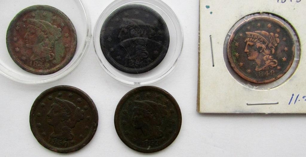 5- LARGE CENTS- 1848, 1849, 1850, 1851, 1853 (1 of 2)