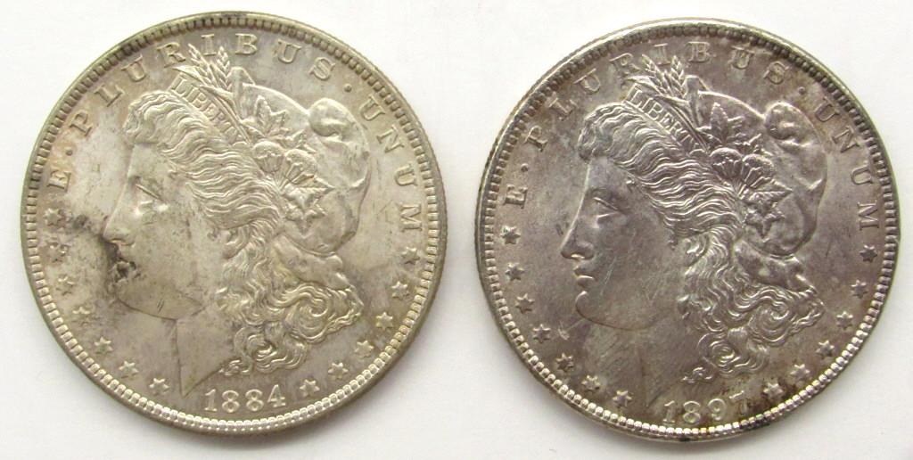 1884 & 1897 MORGAN SILVER DOLLARS BU (1 of 2)