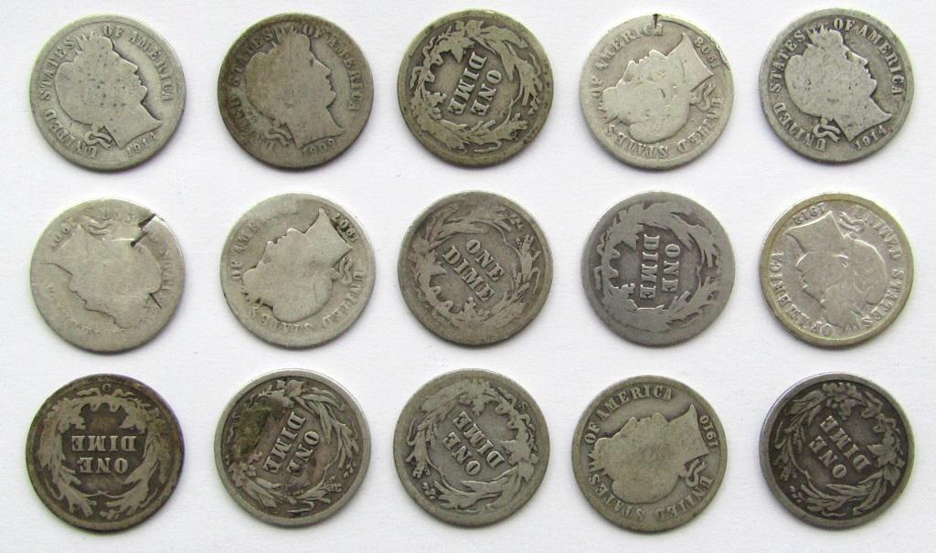 BARBER DIME LOT of 15 COINS (1 of 1)