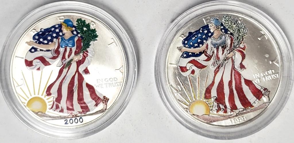 2 - 2000 and 1999 American Silver Eagles 1 oz 999 (1 of 2)