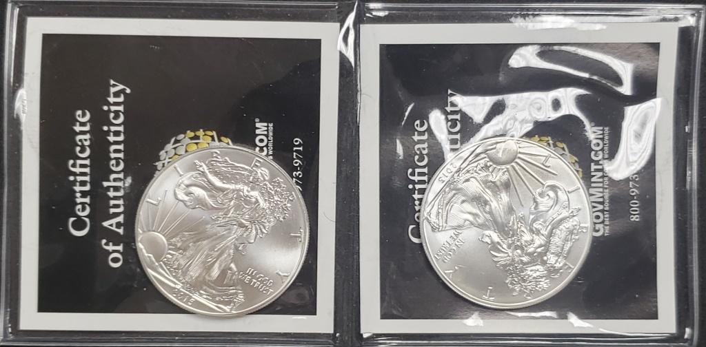 2 - 2015 American Silver Eagles 1 oz 999 with COA (1 of 3)