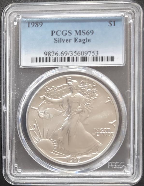 1989 AMERICAN SILVER EAGLE PCGS MS69 (1 of 4)