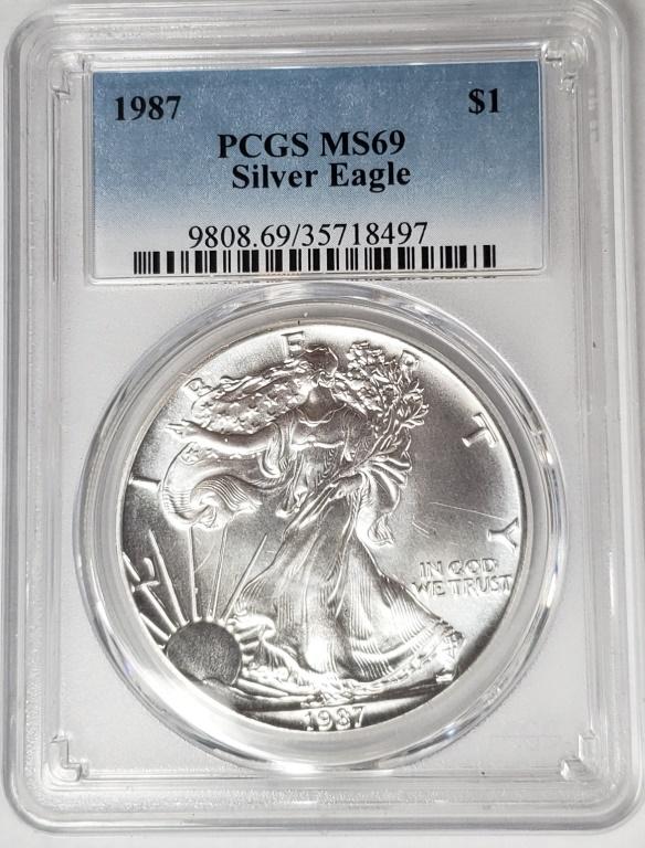 1987 AMERICAN SILVER EAGLE PCGS MS69 (1 of 4)