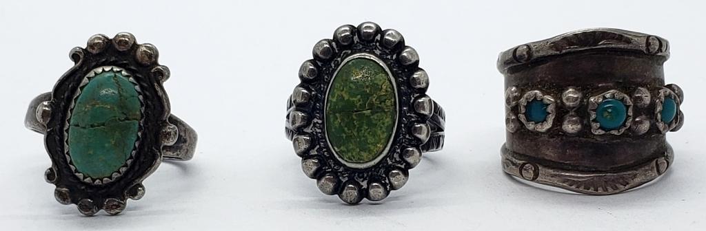 3 TURQUOISE / STERLING LADIES RINGS (1 of 6)
