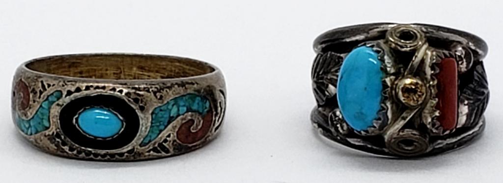 2-MARKED STERLING RINGS TURQUOISE/CORAL (1 of 8)