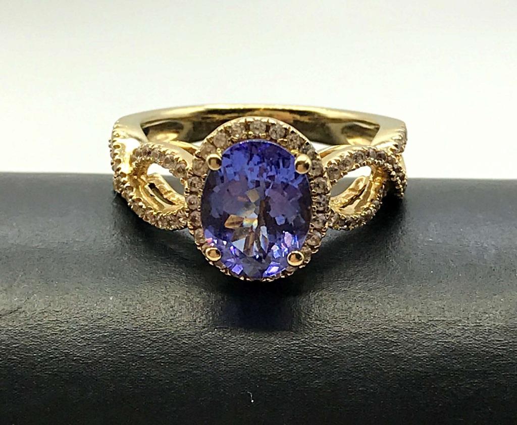 14k GOLD RING W DIAMONDS & BLUE STONE (1 of 6)