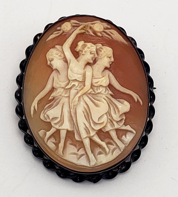 Vintage Shell Cameo Pin 3 Girls Dancing (1 of 6)