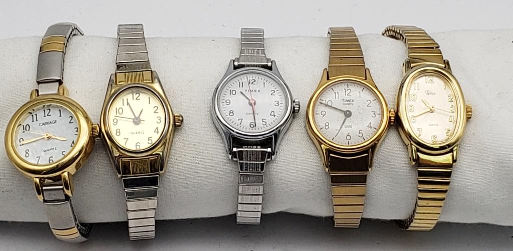 5 LADIES WRIST WATCHES-3 TIMEX-CARRIAGE: ALL CONSIDERED NON WORKING UNLESS MENTIONED- CHECK OUT OUR WEEKLY AUCTIONS TODAY!