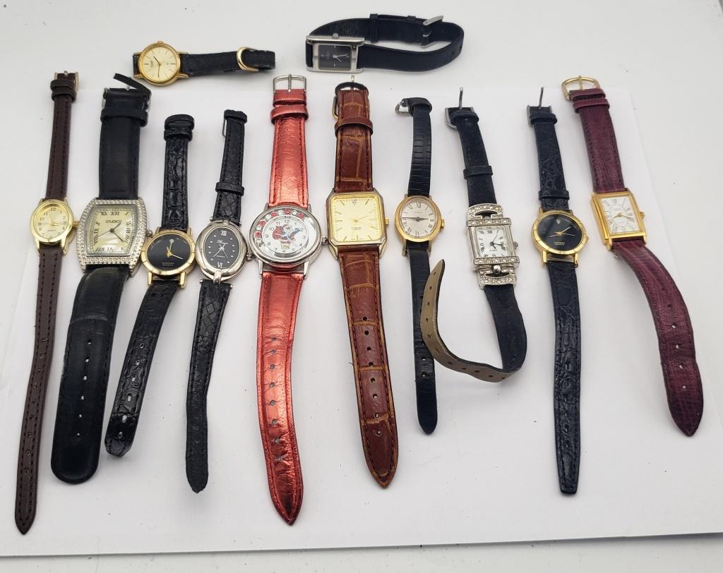 12-LADIES WRIST WATCHES - SOME NICE BRANDS: 3-DIAMOND QUARTZ, SANTA CHRISTMAS, CITIZEN & MORE - SOME RUNNING - NEEDS BATTERIES