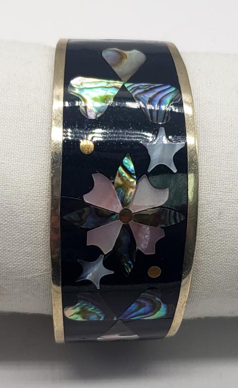ABALONE INLAY STERLING CUFF BRACELET (1 of 5)