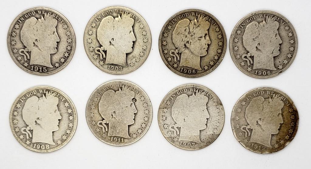 8-BARBER HALF DOLLARS (1 of 2)