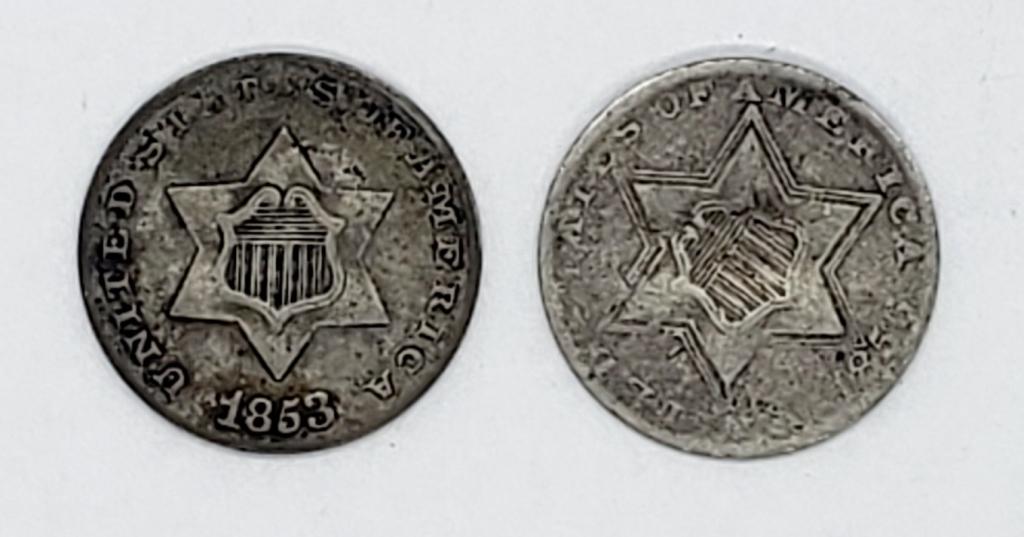 2-THREE CENT SILVERS 1853 & 1856 (1 of 2)
