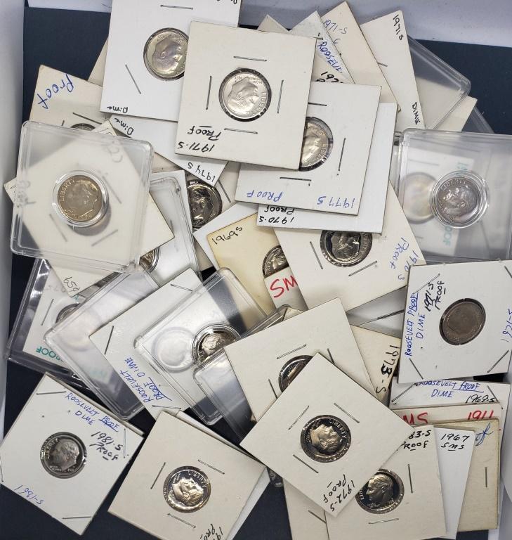 (55) PROOF DIMES 1960s, '70s & '80s: (12) 1960's (42) 1970's (13) 1980's - ALL In 2X2