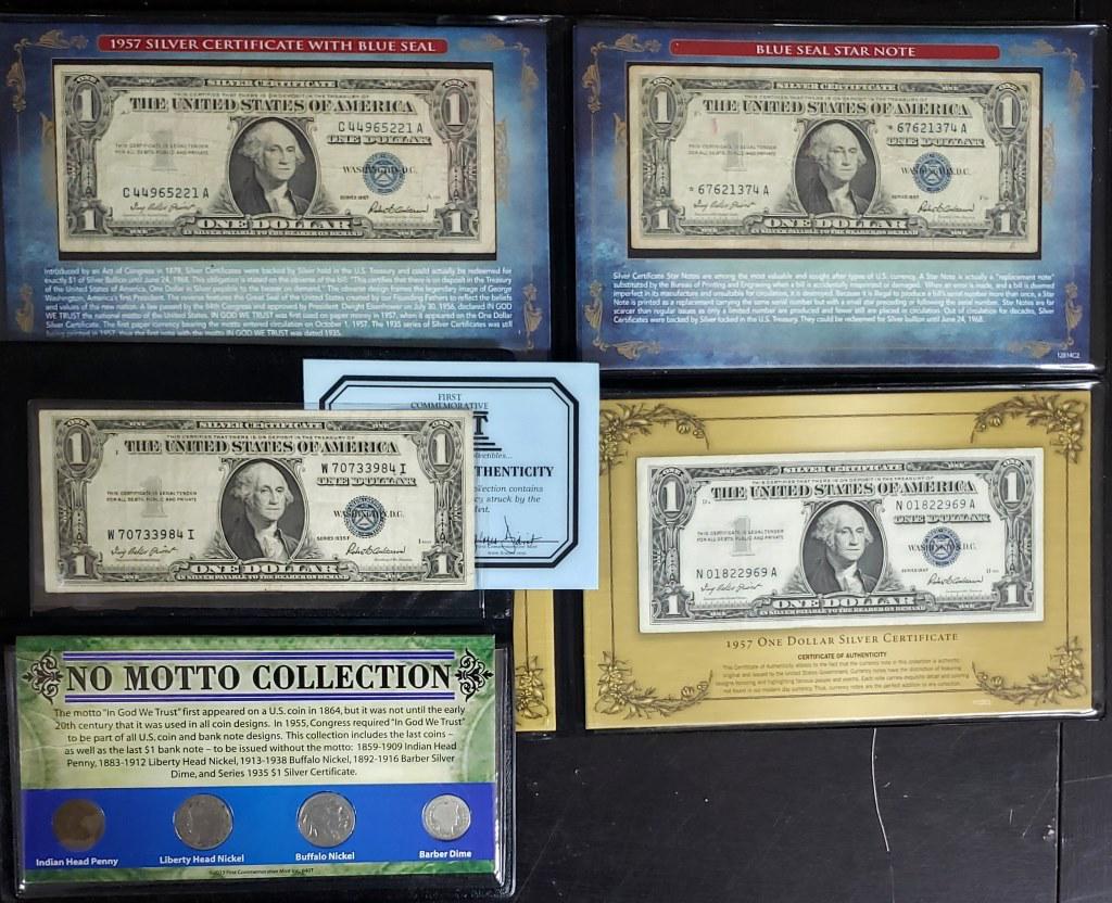 4-$1 SILVER CERTS w/ COINS in FOLDERS (1 of 1)