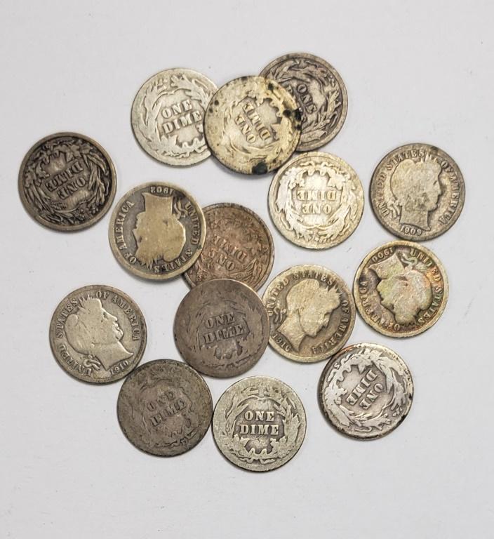 BARBER DIME LOT of 15 COINS (1 of 1)