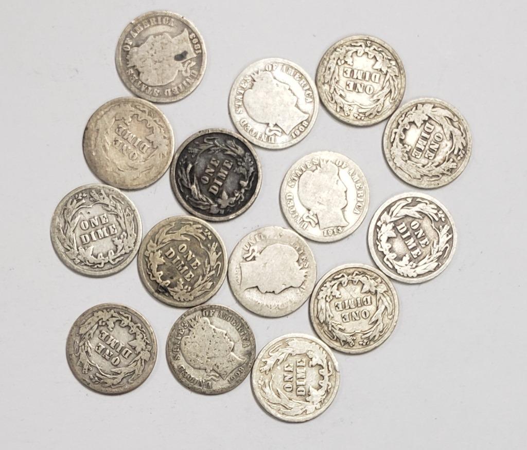 BARBER DIME LOT of 15 COINS (1 of 1)