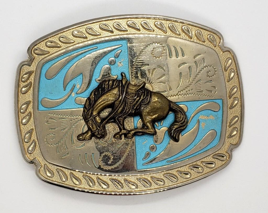 SILVER TONED COWBOY/HORSE BELT BUCKLE: REGISTER TODAY!