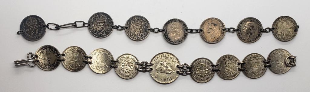 2-FOREIGN SILVER COIN BRACELETS (1 of 2)