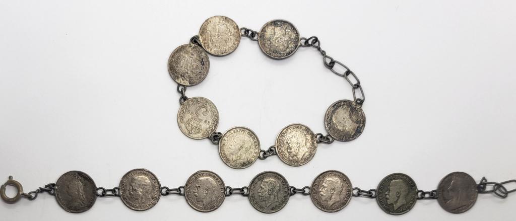 2-FOREIGN SILVER COIN BRACELETS (1 of 2)
