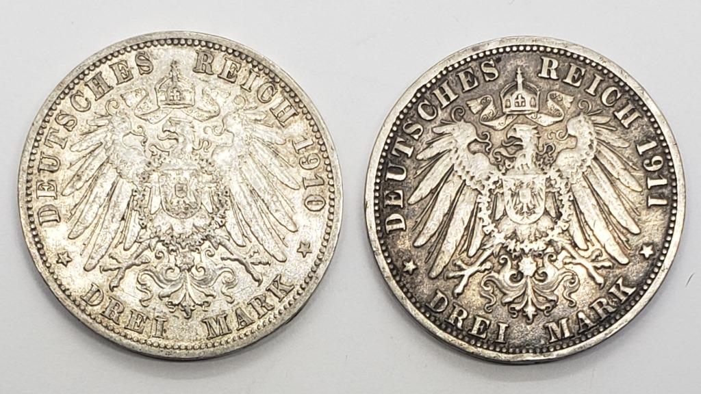 1910 & 1911 GERMANY 3 DREI MARK (1 of 2)
