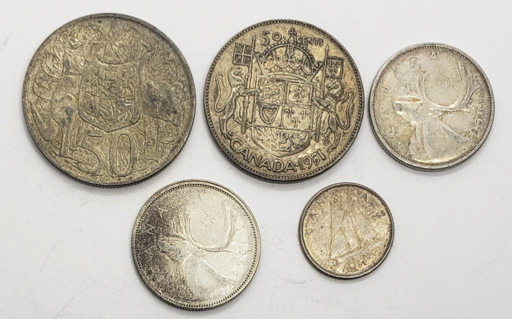 5-FOREIGN SILVER COINS - INTERESTING LOT (1 of 2)