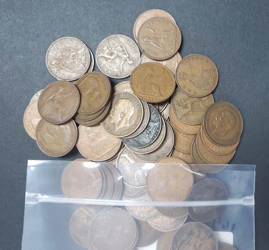 100 GREAT BRITAIN LARGE PENNY LOT (1 of 1)