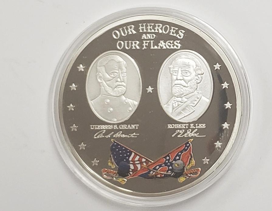 CIVIL WAR BATTLE FLAGS ENAMEL: ULYSSES GRANT GENERAL LEE by AMERICAN MINT / COA
